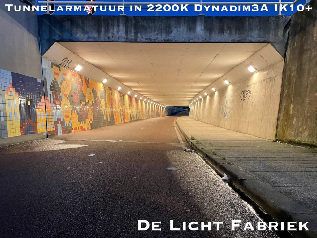 Tunnel gebogen polycarbonaat afscherming 2200K Dynadim 3A IK10 dimbaar 2